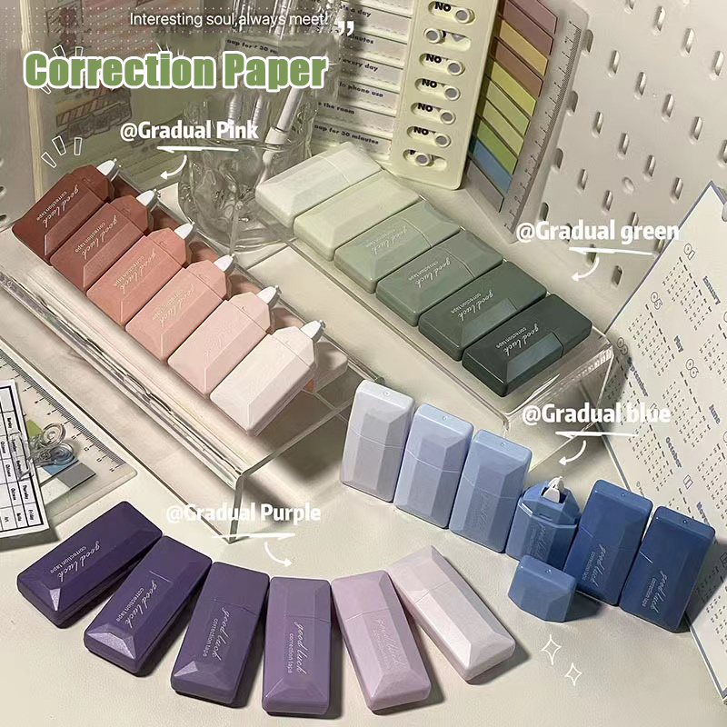 Correction Tape Roller - 6PC การ์ดสไตล์เทปแก้ไขไล่โทนสีสําหรับนักเรียนเงียบขนาดใหญ่ความจุเทปแก้ไขแบบพกพาขนาดกะทัดรัดและสูง Aestheti