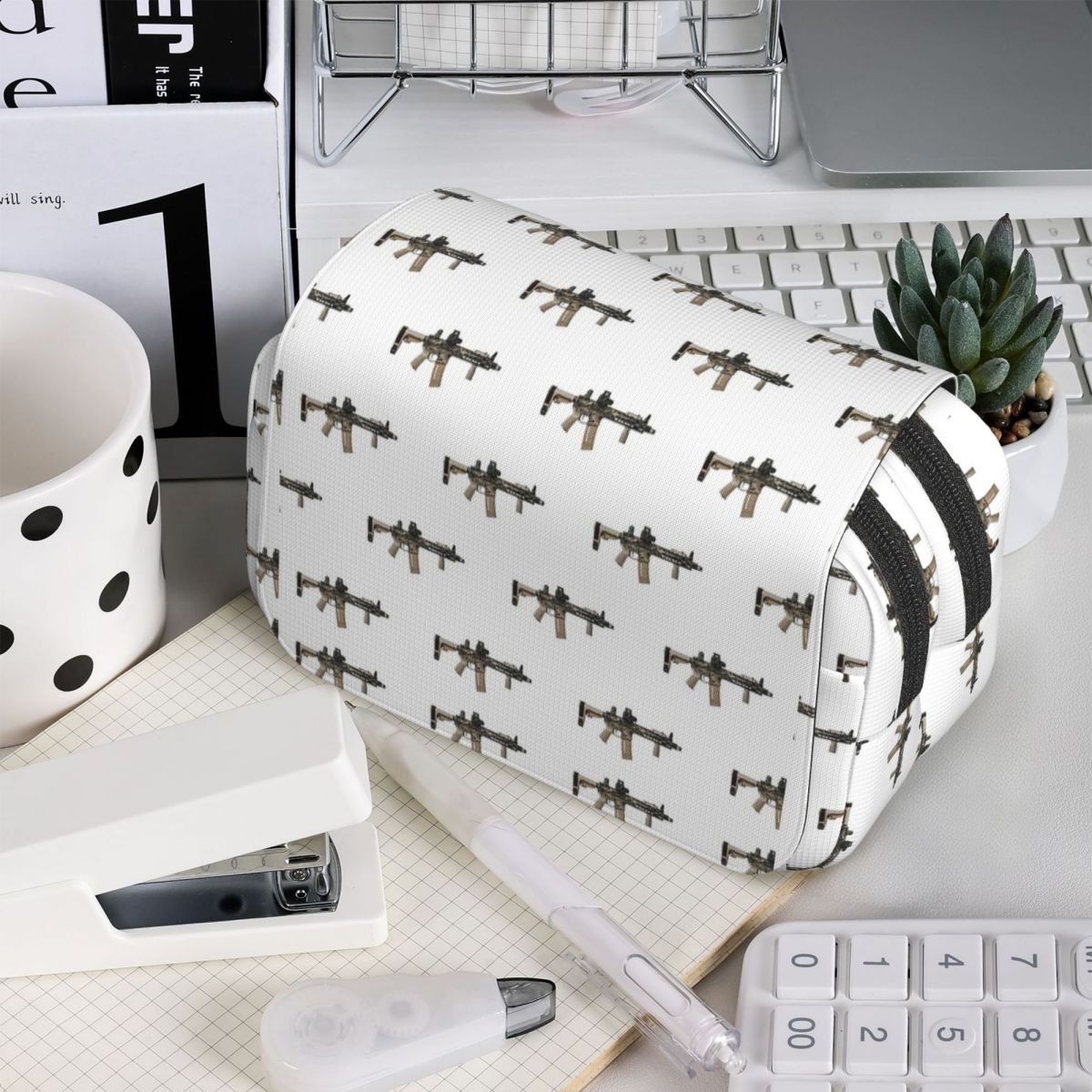 Tan Stationery & Office Supply - กระเป๋าดินสอ AR-15 ลายพรางสีแทน - กระเป๋าดินสอสีขาวสำหรับเด็กชายและเด็กหญิง กล่องใส่ปากกาสำหรับโรงเรียน