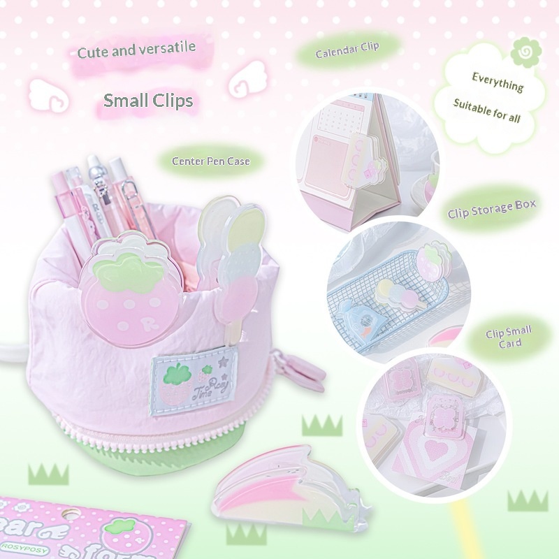 Binder Clip Assorted - คลิปหนีบกระดาษอะคริลิคใส RosyPosy น่ารัก คลิปหนีบเอกสารสไตล์คาวาอี้ ที่หนีบเอกสารสำนักงาน คลิปหนีบตั๋วสำหรับจัดระเบียบเครื่องเขียนบนโต๊ะทำงาน